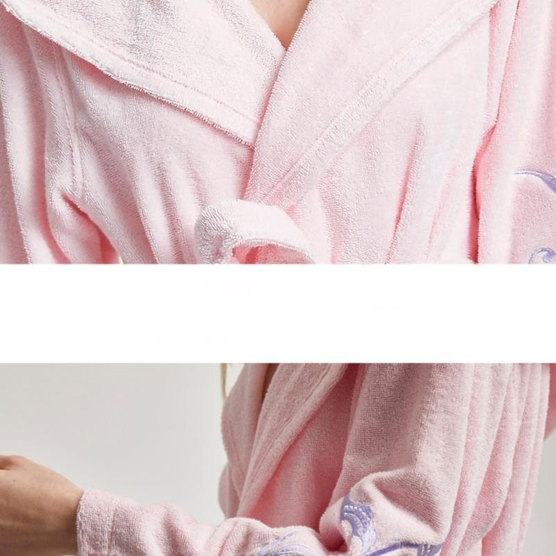 Cotton Hooded Bathrobe With Batterfly Embroidery - 3 Colors