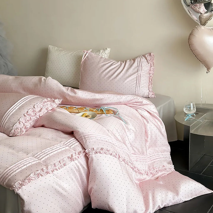 Mini Polka Dot Bedding Set With Ruffle