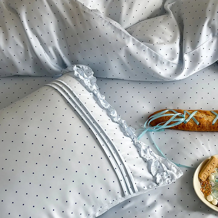 Mini Polka Dot Bedding Set With Ruffle