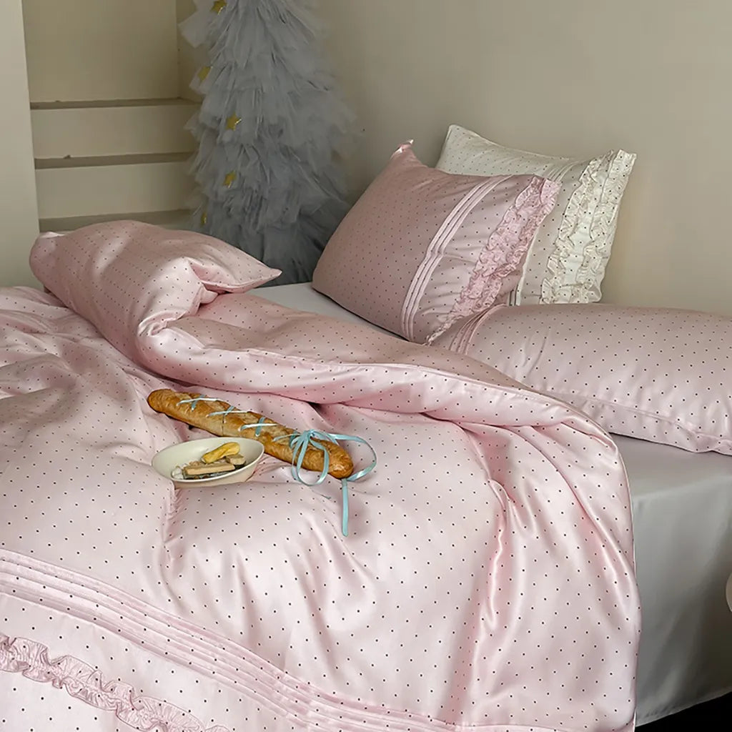 Mini Polka Dot Bedding Set With Ruffle