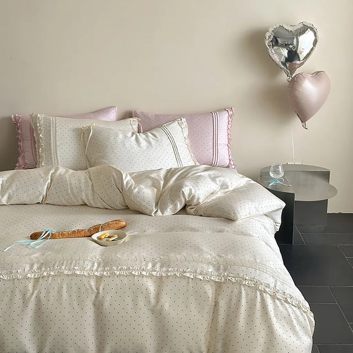 Mini Polka Dot Bedding Set With Ruffle