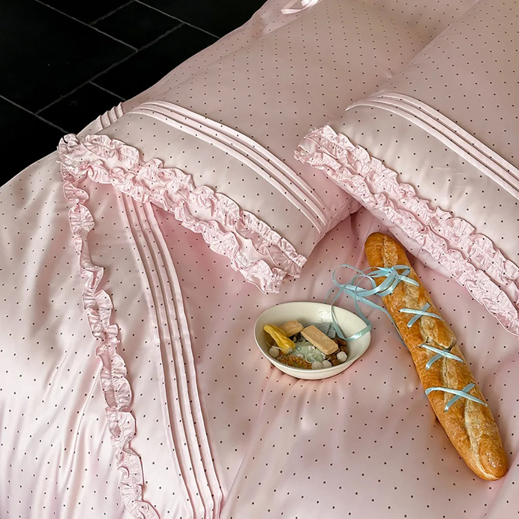 Mini Polka Dot Bedding Set With Ruffle