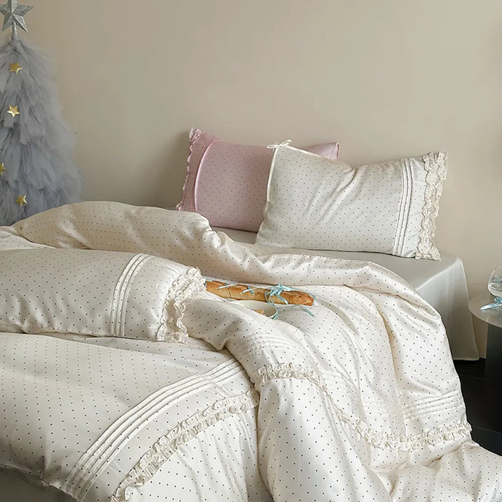 Mini Polka Dot Bedding Set With Ruffle