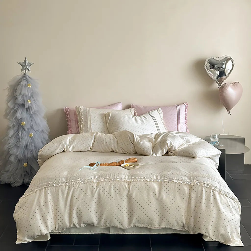 Mini Polka Dot Bedding Set With Ruffle