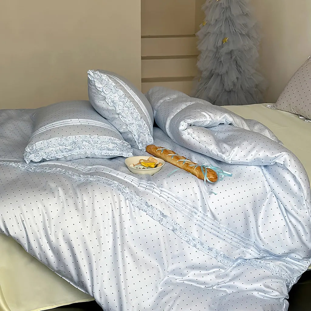 Mini Polka Dot Bedding Set With Ruffle