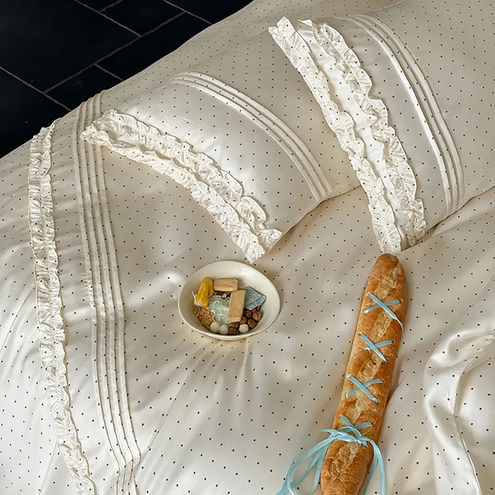Mini Polka Dot Bedding Set With Ruffle