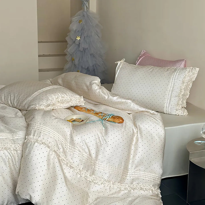 Mini Polka Dot Bedding Set With Ruffle