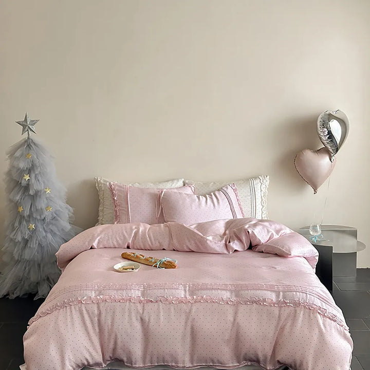 Mini Polka Dot Bedding Set With Ruffle