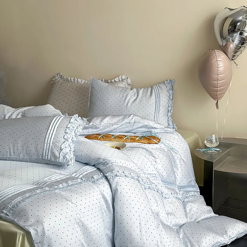 Mini Polka Dot Bedding Set With Ruffle