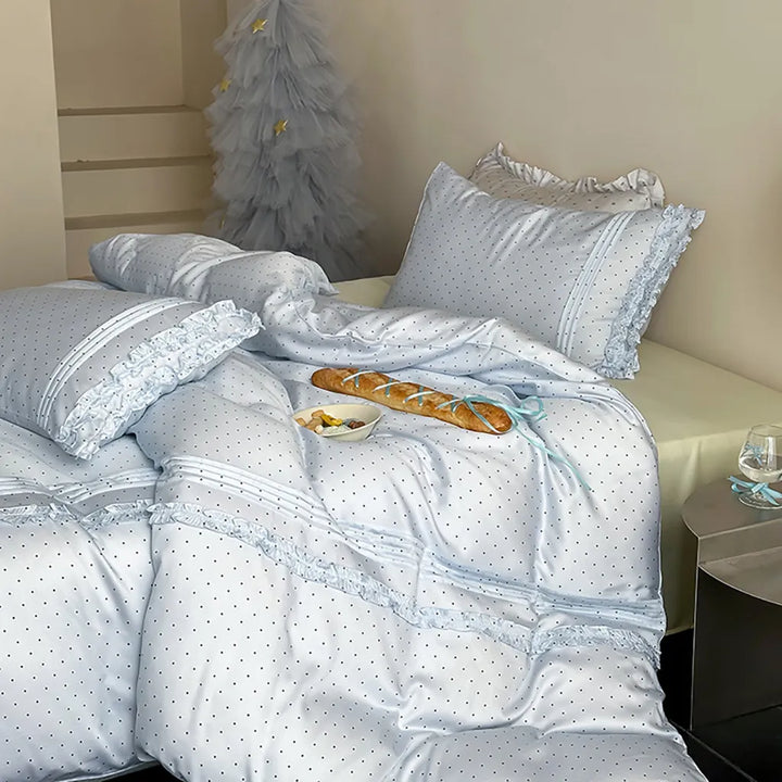 Mini Polka Dot Bedding Set With Ruffle
