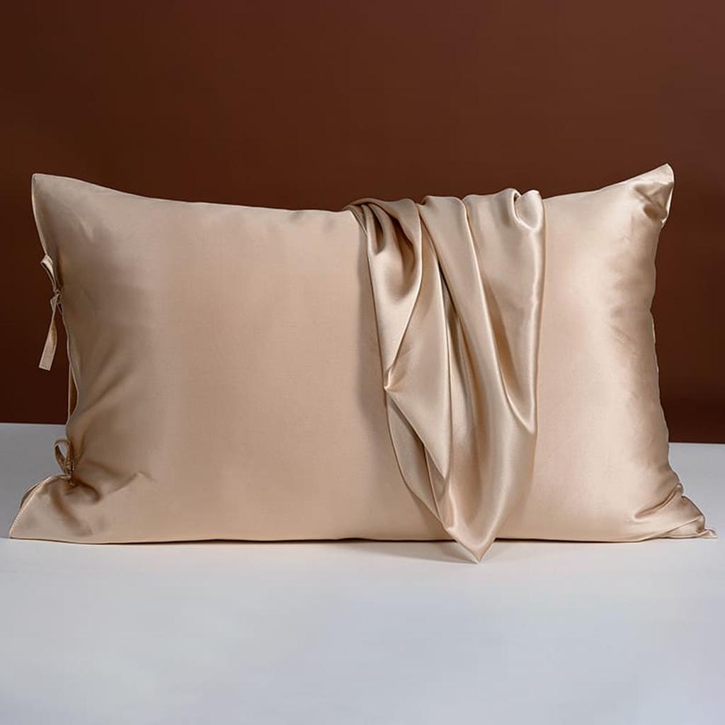 25 Momme Silk Pillowcase with Bow Ties - Champagne