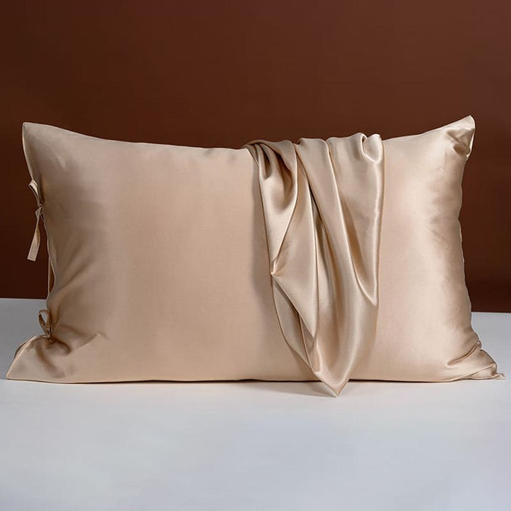25 Momme Silk Pillowcase with Bow Ties - Champagne