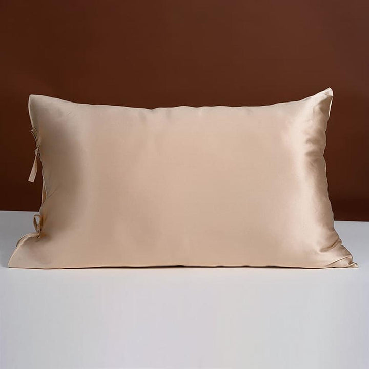25 Momme Silk Pillowcase with Bow Ties - Champagne