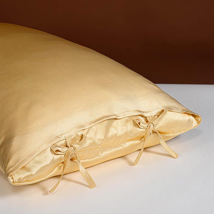 25 Momme Silk Pillowcase with Bow Ties - Gold