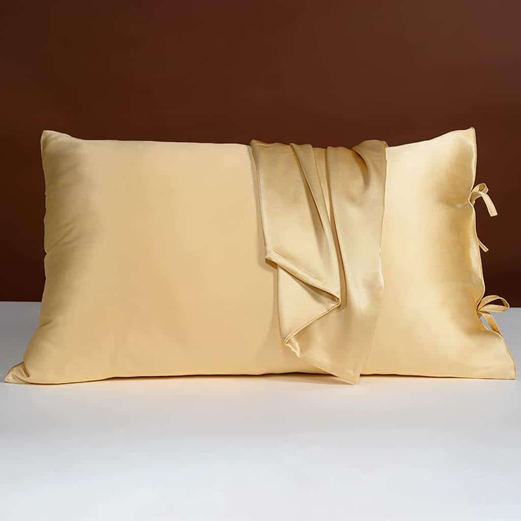 25 Momme Silk Pillowcase with Bow Ties - Gold
