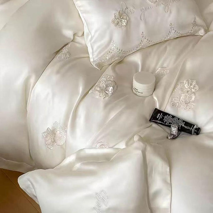 3D Floral Embroidery Tencel Bedding Set