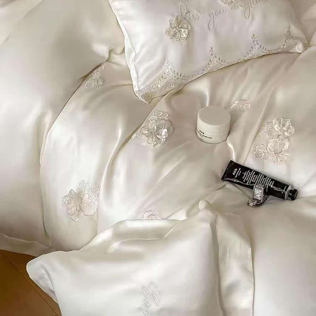 3D Floral Embroidery Tencel Bedding Set