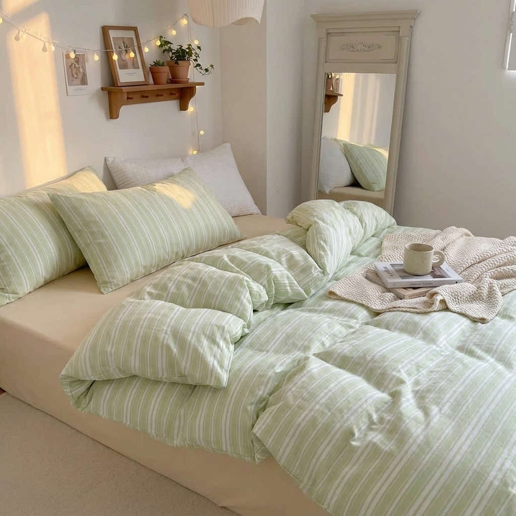 Willow Breeze Stripe Washed Cotton Duvet Cover Set