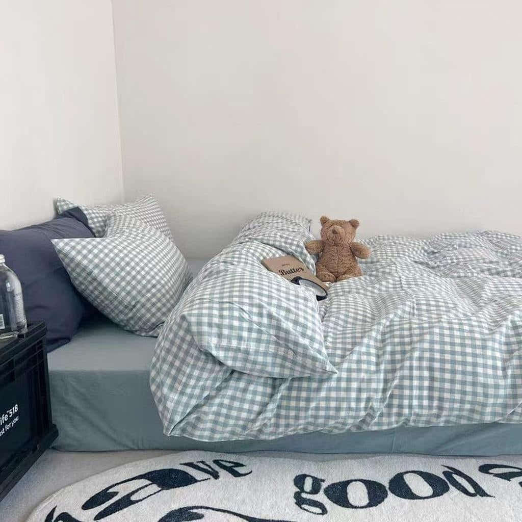 Blue Gingham Duvet Cover Set