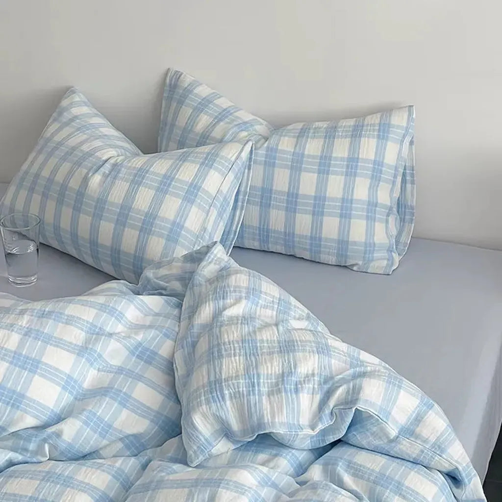 Baby Blue Plaid Bedding Set