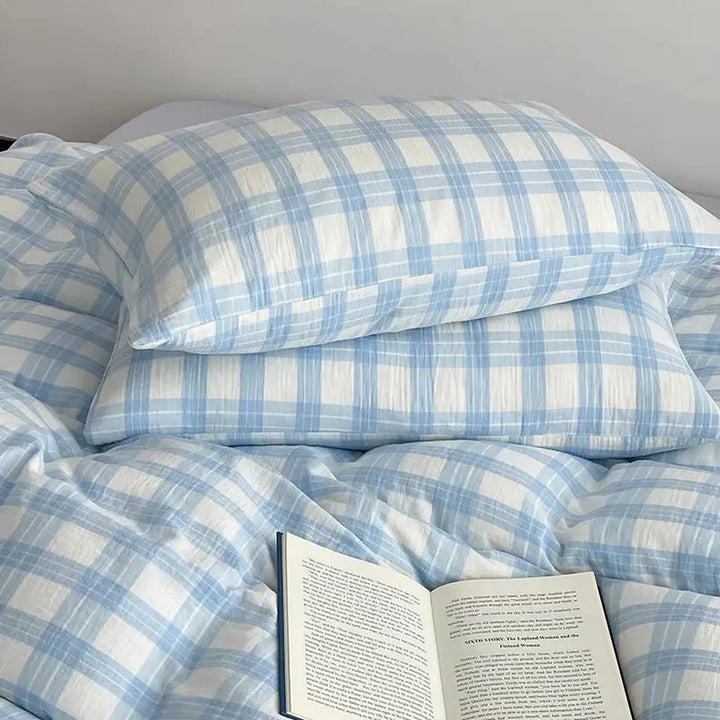 Baby Blue Plaid Bedding Set