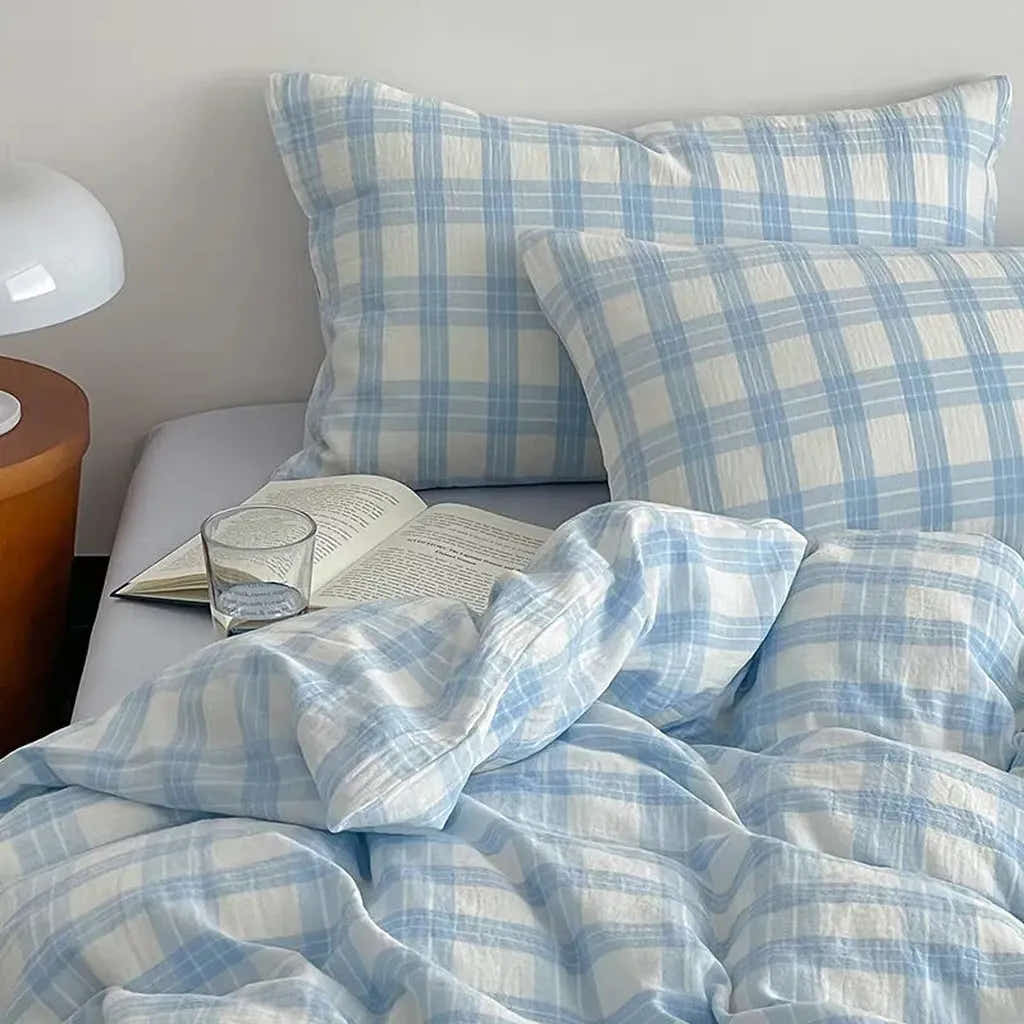 Baby Blue Plaid Bedding Set