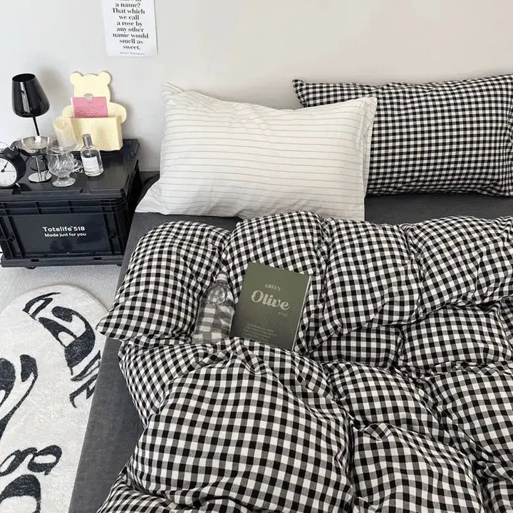 Black Gingham Duvet Cover Set