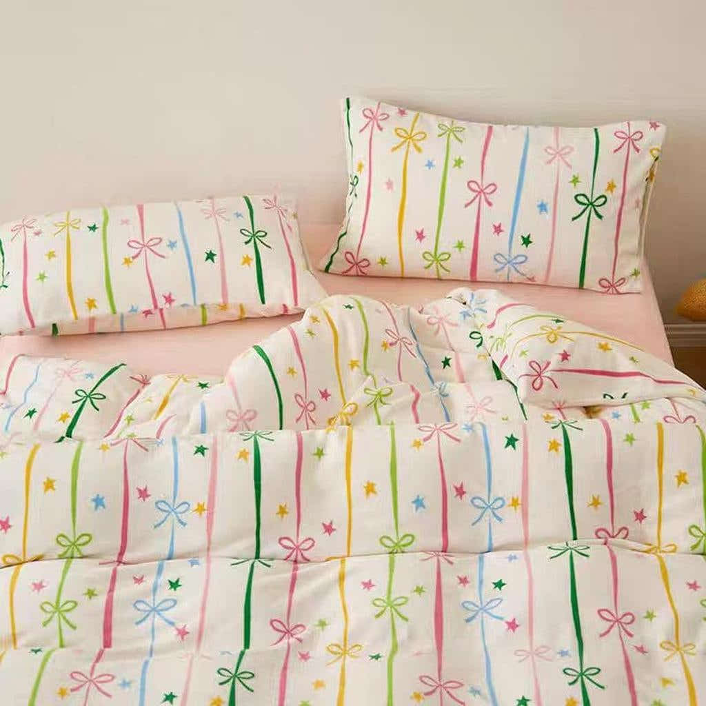 Colorful Bow Print Velvet Bedding Set