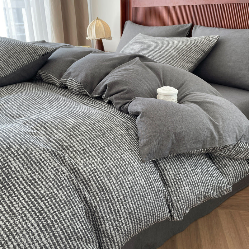 Cotton Houndstooth Jacquard Farmhouse Duvet Cover