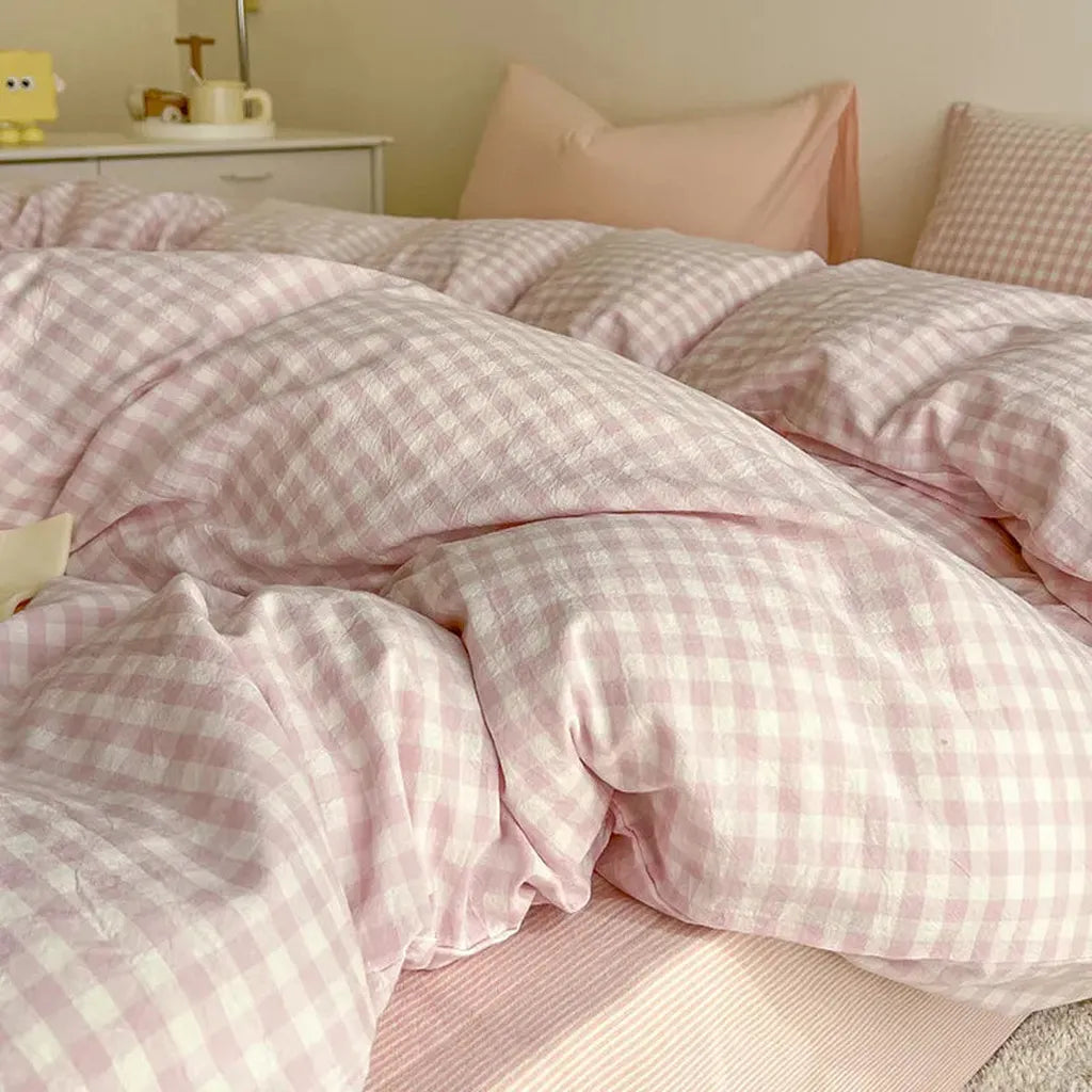 Cotton Small Gingham Bedding Set - Green