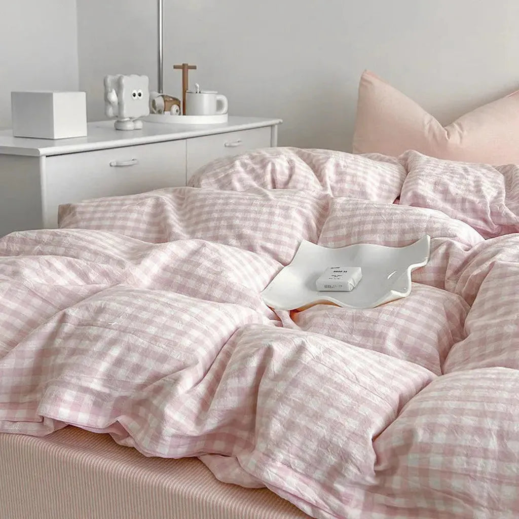 Cotton Small Gingham Bedding Set - Green