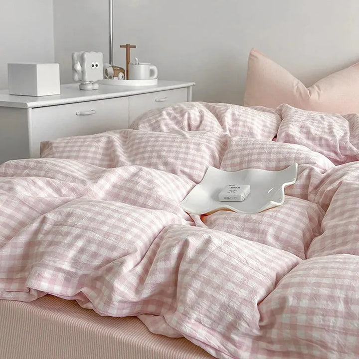 Cotton Small Gingham Bedding Set - Green