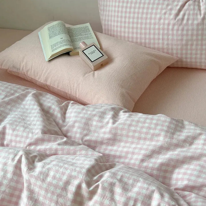 Cotton Small Gingham Bedding Set - Green