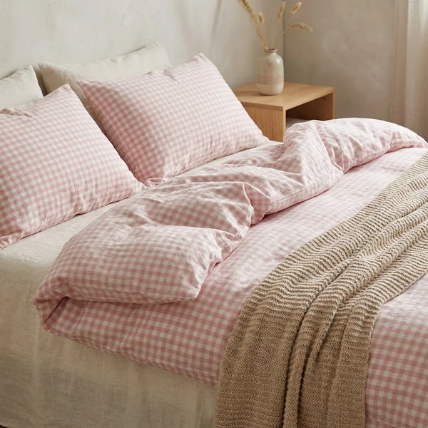 Cotton Small Gingham Duvet Cover - Pink