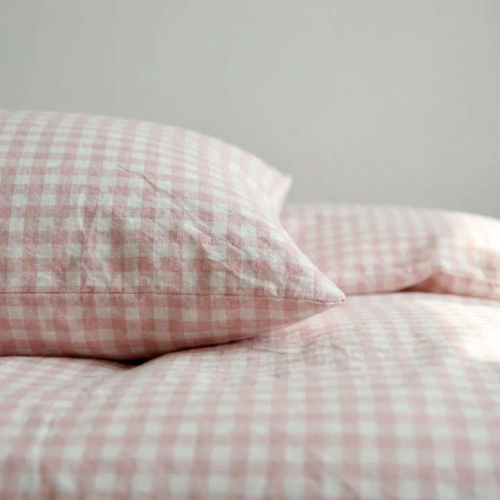 Cotton Small Gingham Duvet Cover - Pink