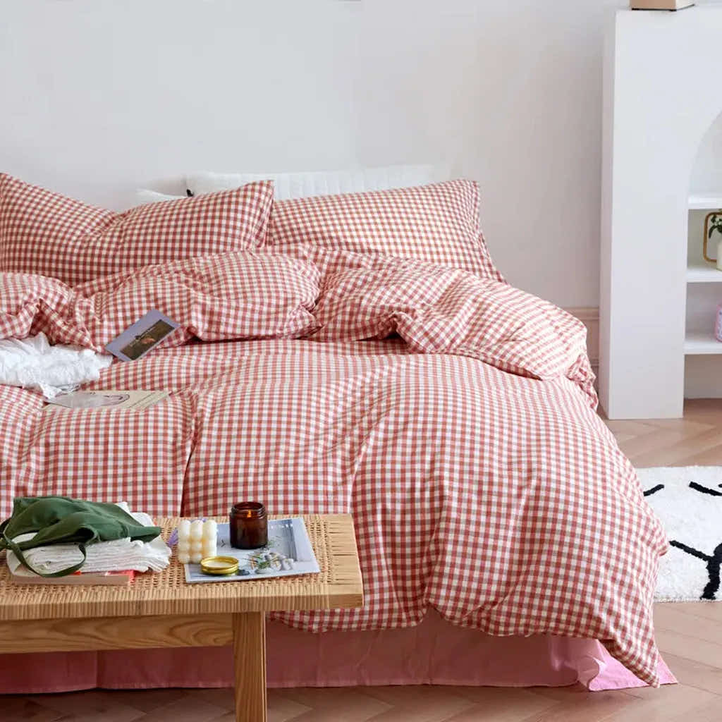 Cotton Small Gingham Duvet Cover - Blue