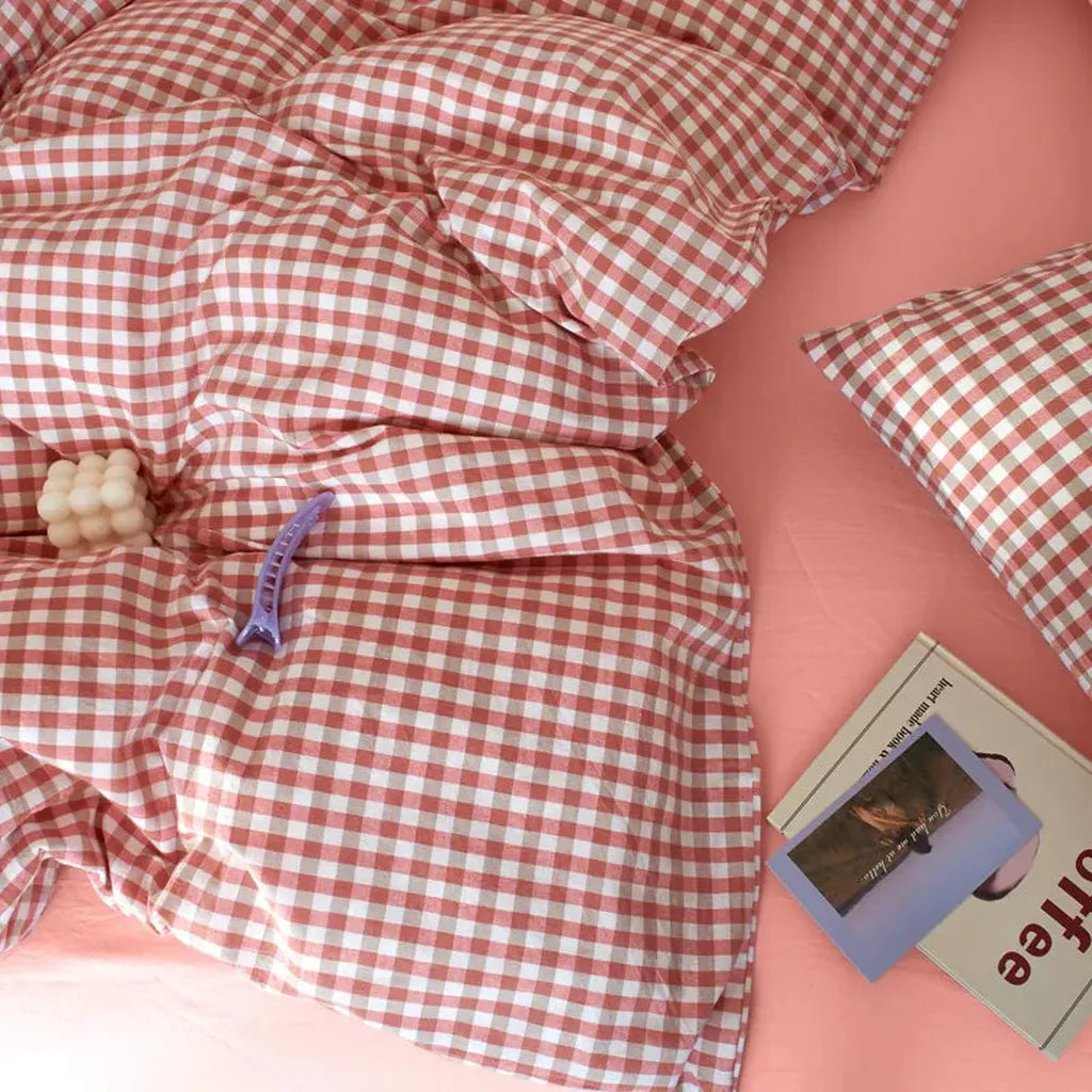 Cotton Small Gingham Duvet Cover - Blue