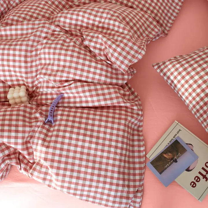Cotton Small Gingham Duvet Cover - Blue