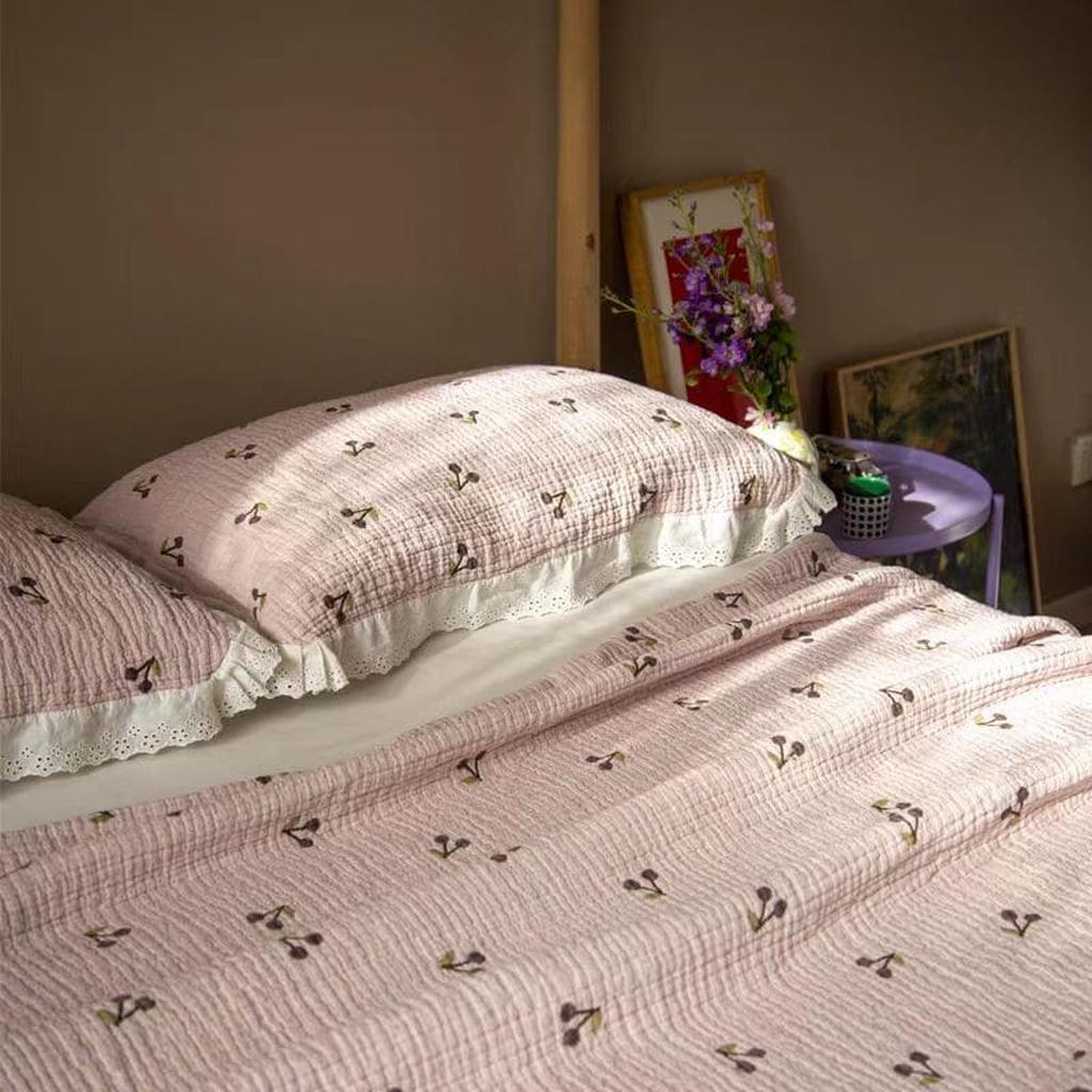Cute Cherry Blanket with Lace Ruffle