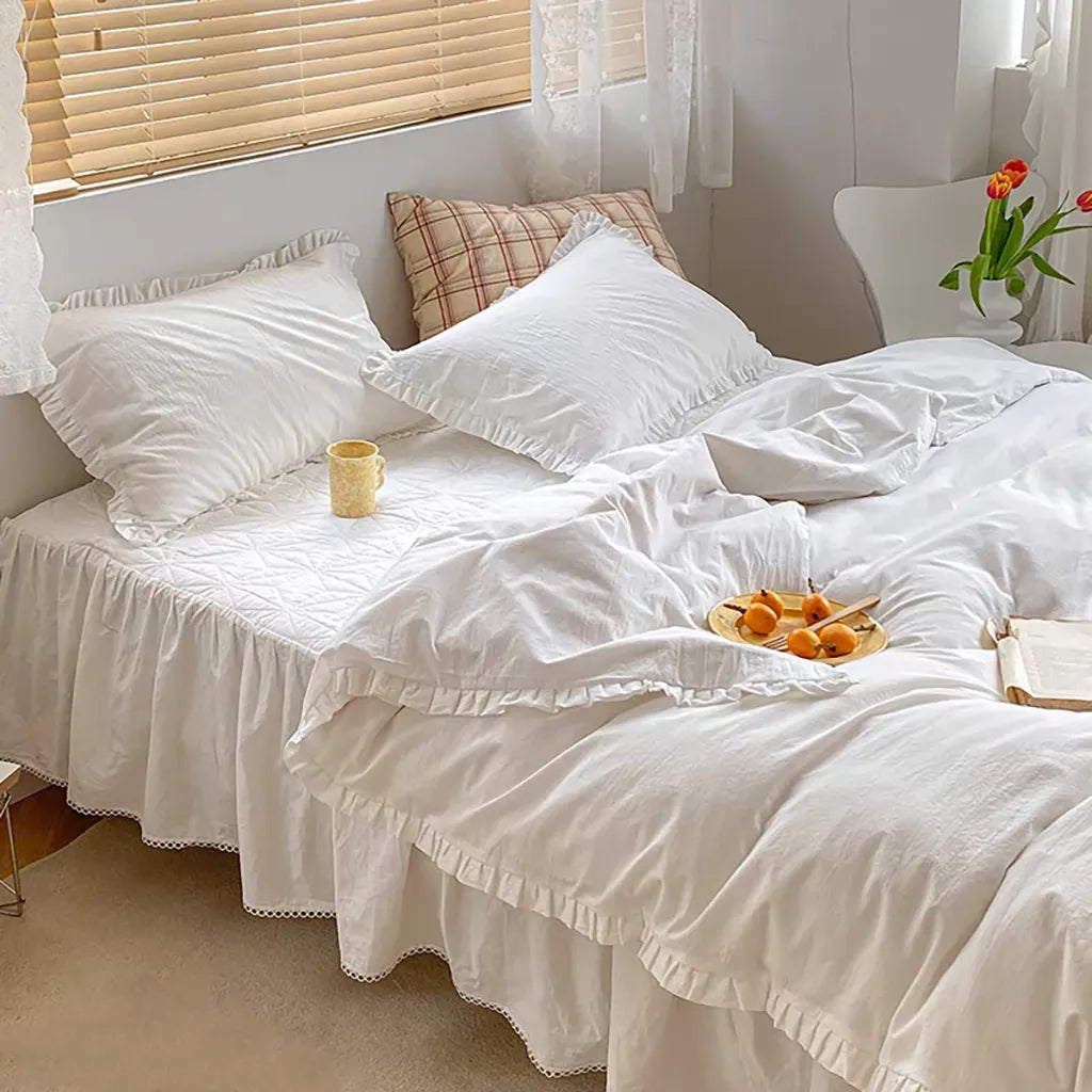 Delicate Handmade Ruffle Duvet Cover Set
