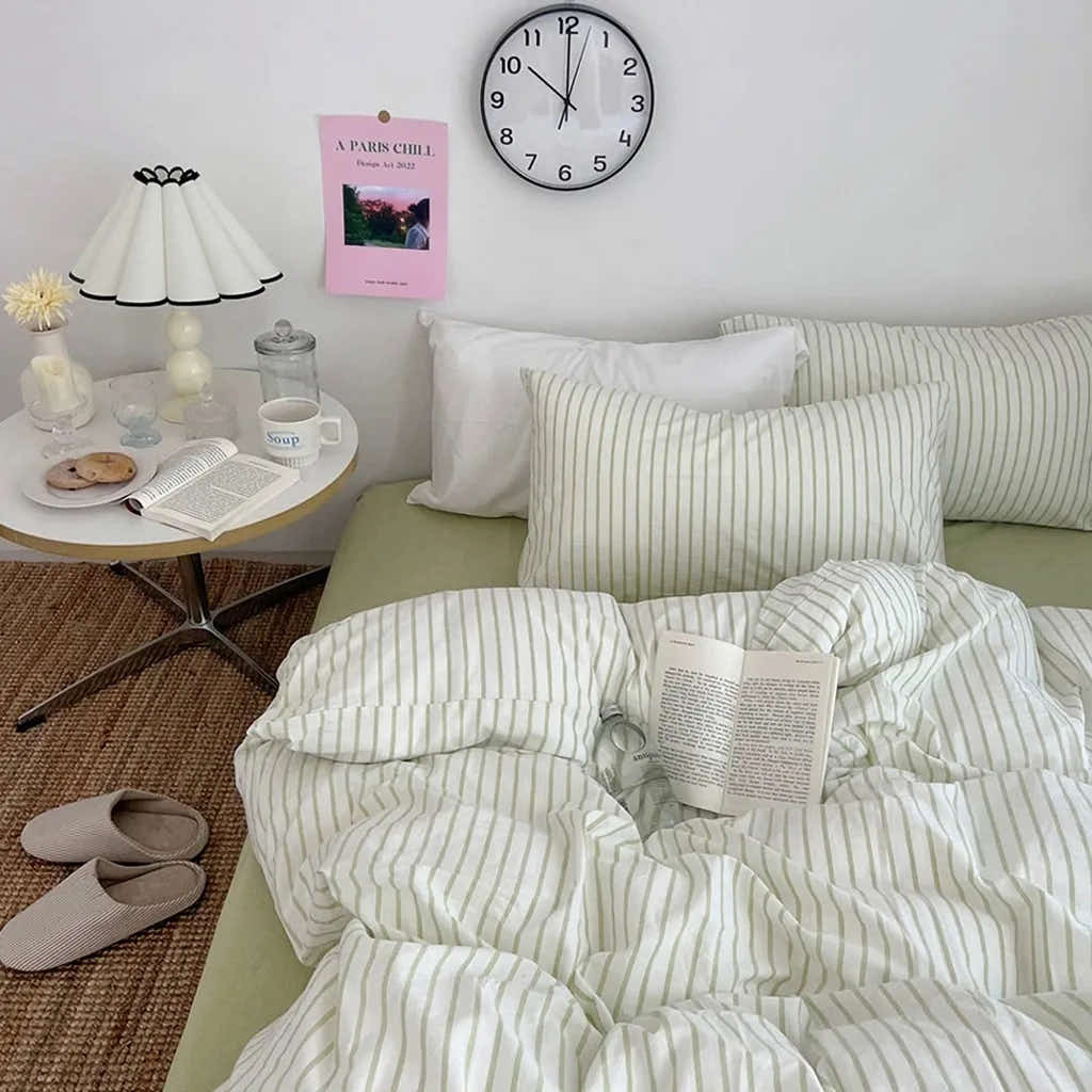Green Striped Duvet Cover