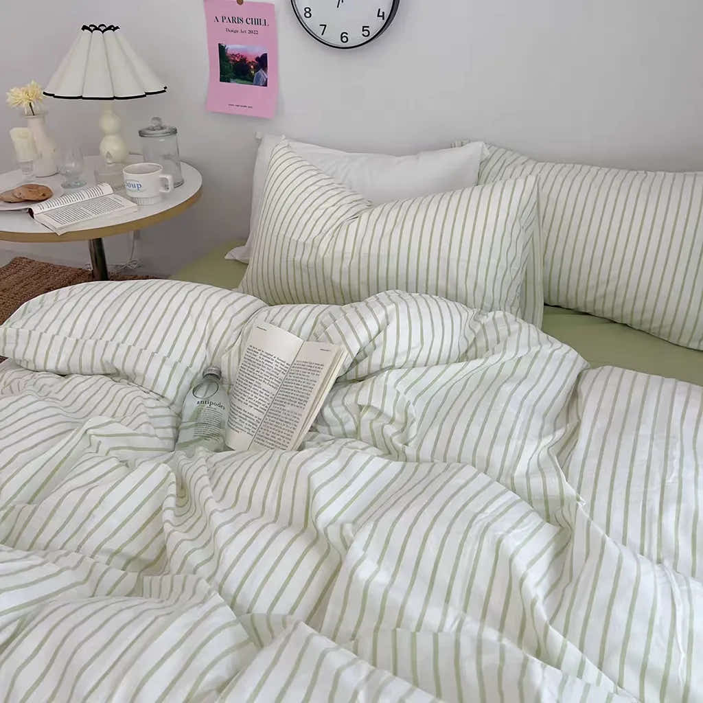 Green Striped Duvet Cover