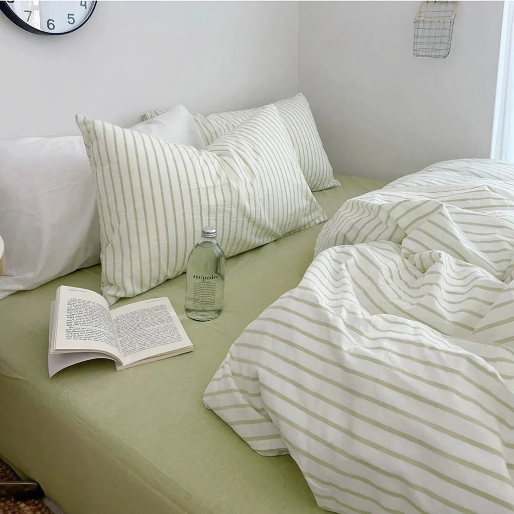 Green Striped Duvet Cover