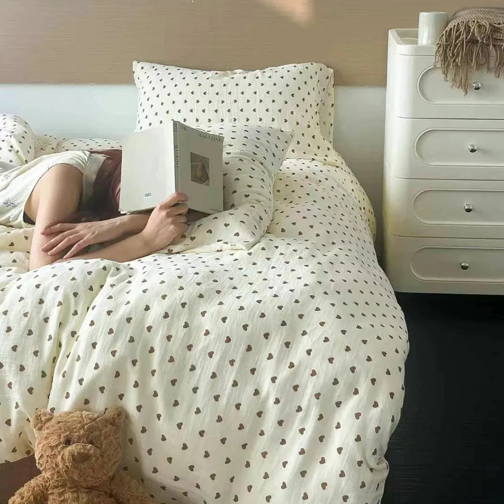 Heart Design Muslin Duvet Cover