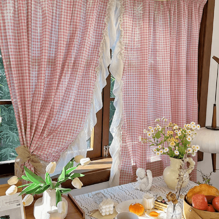 Korean Pink Gingham Curtain