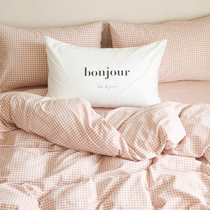 Pink Gingham Duvet Cover Set