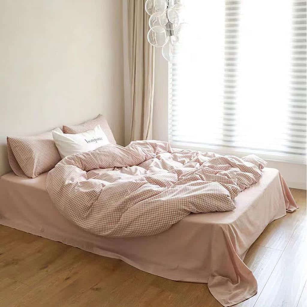 Pink Gingham Duvet Cover Set