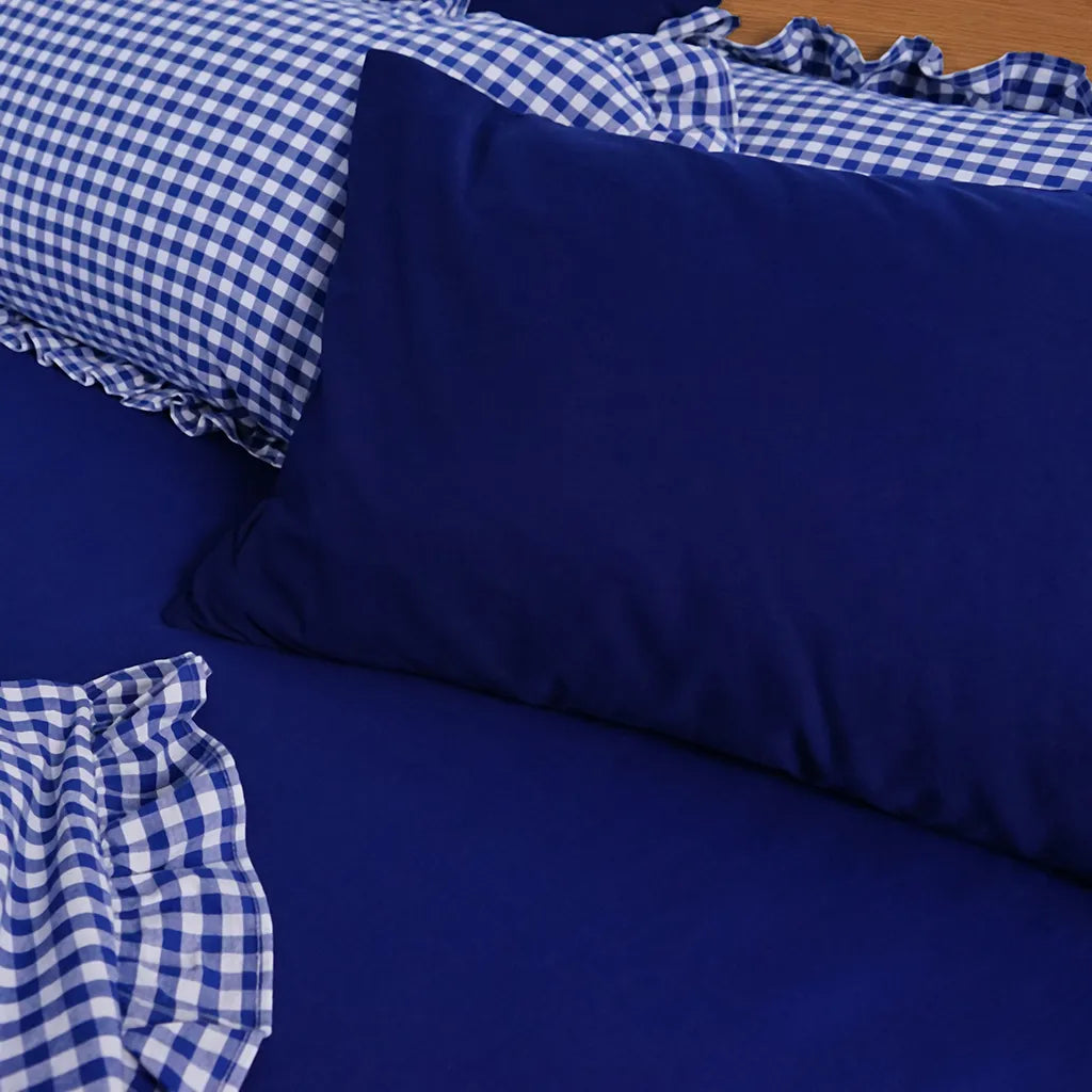 Navy Rustic Gingham Duvet Cover with Ruffle