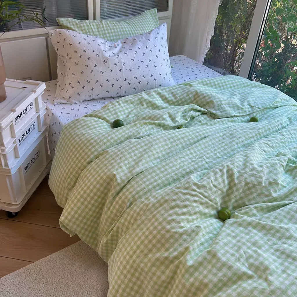 Pastoral Green Gingham Duvet Cover