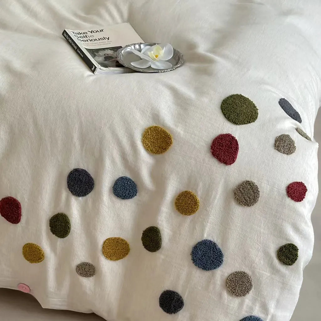 Playful Polka Dot Embroidered Duvet Cover